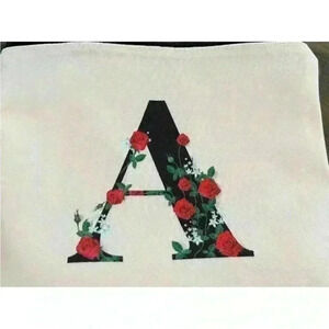 Monogrammed Initial ‘A’ Makeup Travel Bag pink black and floral